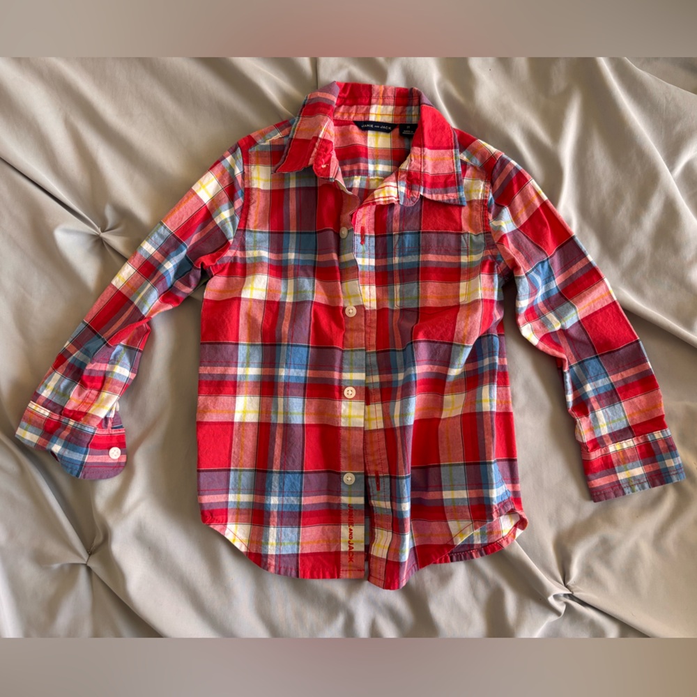 Janie and Jack Red Plaid Long Sleeve Button-Down Shirt Size 2T Boys